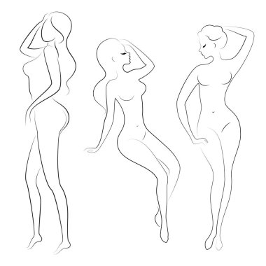 Koleksiyon. Tatlı bir bayanın silueti. Bir kadın seksi ve ince bir modeldir. Vektör çizimleri kümesi.
