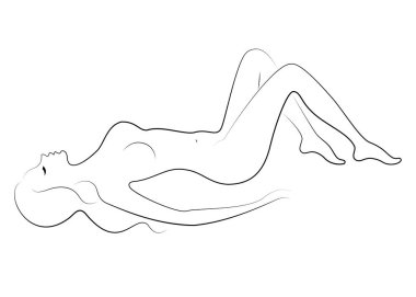 Tatlı bir bayanSiluet, o oturuyor. Kızın çok güzel bir çıplak figürü var. Bir kadın genç seksi ve ince bir modeldir. Vektör çizimi