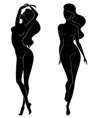 Koleksiyon. Tatlı bir bayanın silueti. Bir kadın seksi ve ince bir modeldir. Vektör çizimleri kümesi.