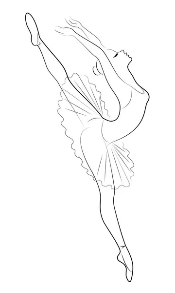 Silhouet van een schattige dame, ze is dansen ballet. Het meisje heeft een prachtig figuur. Vrouw ballerina. Vector illustratie. — Stockvector