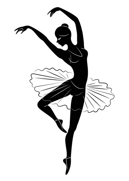 Silueta de una linda dama, ella está bailando ballet. La chica tiene una figura hermosa. Bailarina. Ilustración vectorial . — Vector de stock