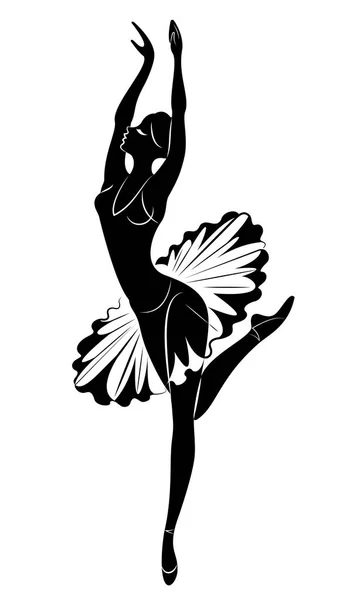 Silhouet van een schattige dame, ze is dansen ballet. Het meisje heeft een prachtig figuur. Vrouw ballerina. Vector illustratie. — Stockvector