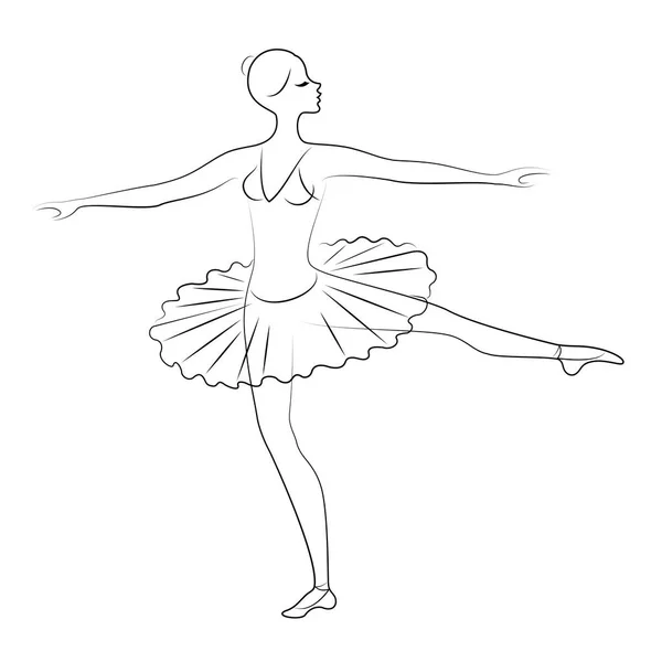 Silhouet van een schattige dame, ze is dansen ballet. Het meisje heeft een prachtig figuur. Vrouw ballerina. Vector illustratie. — Stockvector