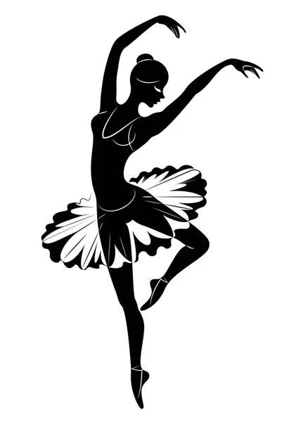 Silueta de una linda dama, ella está bailando ballet. La chica tiene una figura hermosa. Bailarina. Ilustración vectorial . — Vector de stock