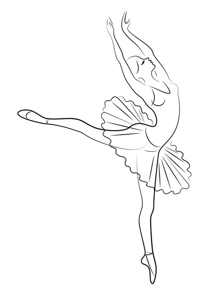 Silhouette di una signora carina, lei sta ballando balletto. La ragazza ha una bella figura. Una ballerina. Illustrazione vettoriale . — Vettoriale Stock