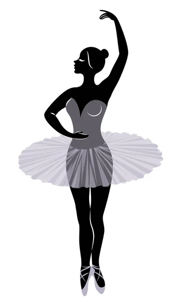 Silhouette einer niedlichen Dame, sie tanzt Ballett. Das Mädchen hat eine schöne Figur. Ballerina. Vektorillustration. — Stockvektor