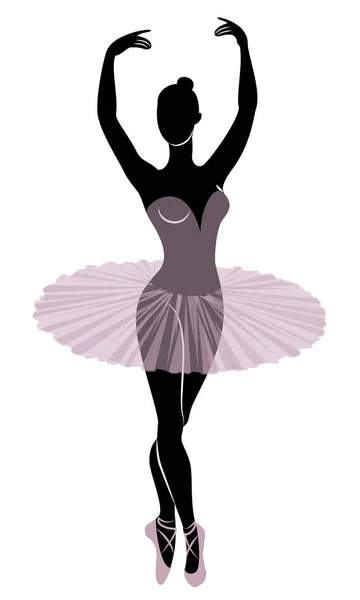 Silhouet van een schattige dame, ze is dansen ballet. Het meisje heeft een prachtig figuur. Vrouw ballerina. Vector illustratie. — Stockvector