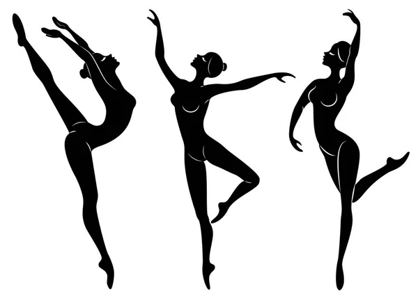 Συλλογή. Η σιλουέτα μιας χαριτωμέ-κυρίας, χορεύει μπαλέτο. Το κορίτσι έχει ένα λεπτό όμορφο σχήμα. Γυναίκα μπαλαρίνα. Σύνολο απεικόνισης διανυσματικών φορέων — Διανυσματικό Αρχείο