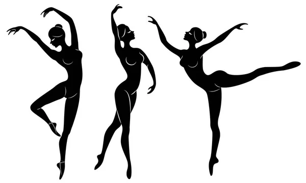 Collectie. Silhouet van een schattige dame, ze is dansen ballet. Het meisje heeft een slanke mooie figuur. Vrouw ballerina. Vector illustratie instellen — Stockvector