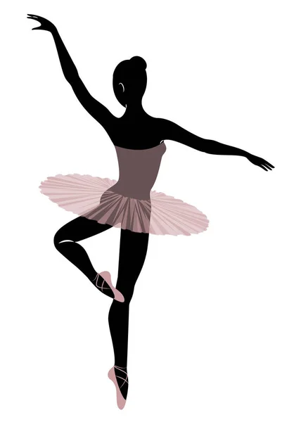 Silhuett av en söt dam, hon dansar balett. Flickan har en vacker figur. Kvinna ballerina. Vektor illustration. — Stock vektor