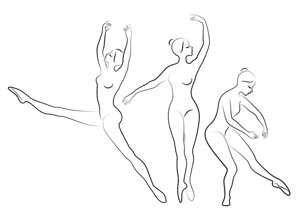 Collecte. Silhouette d'une jolie dame, elle danse le ballet. La fille a une silhouette mince et magnifique. Ballerine féminine. Jeu d'illustrations vectorielles — Image vectorielle