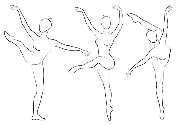 Sammlung. Silhouette einer niedlichen Dame, sie tanzt Ballett. Das Mädchen hat eine schlanke, schöne Figur. Ballerina. Vektor Illustration Set — Stockvektor