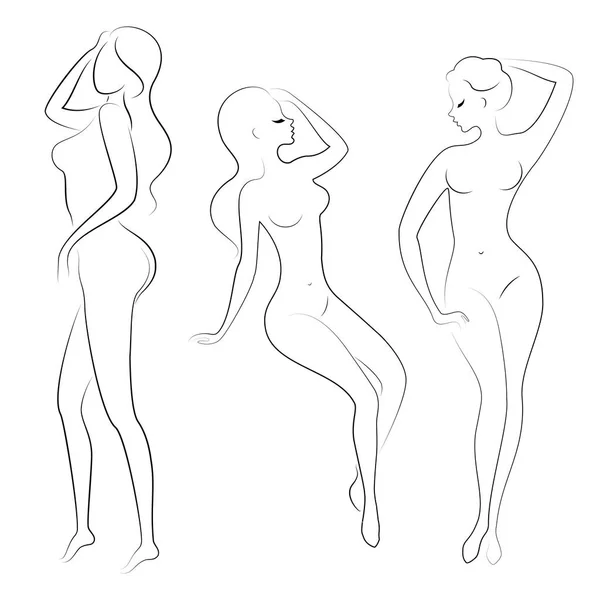 Collectie. Silhouet van een lieve dame. Een vrouw is een sexy en slank model. Set Vector illustraties. — Stockvector