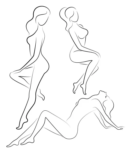 Collecte. Silhouette d'une gentille dame, elle est assise. La fille a une belle silhouette nue. Une femme est un jeune modèle sexy et mince. Jeu d'illustrations vectorielles — Image vectorielle