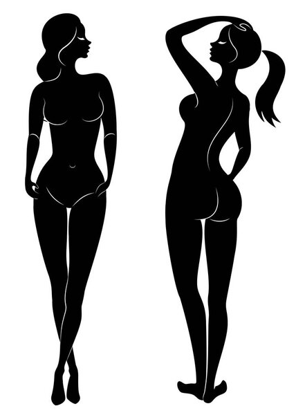 Collection. Silhouette of a sweet lady. A woman is a sexy and slender model. Set of vector illustrations.