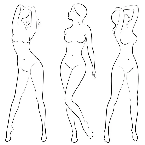Koleksiyon. Tatlı bir bayanın silueti. Bir kadın seksi ve ince bir modeldir. Vektör çizimleri kümesi.
