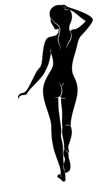 Silhouette of a sweet standing lady. The girl has a beautiful slim figure. Vector illustration. — Stock Vector