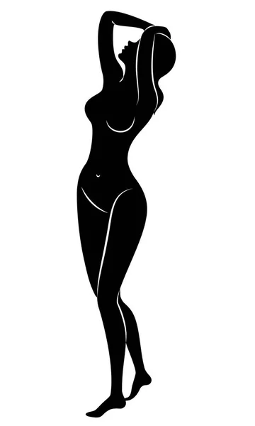 Silhouette di una dolce signora in piedi. La ragazza ha una bella figura. Illustrazione vettoriale . — Vettoriale Stock