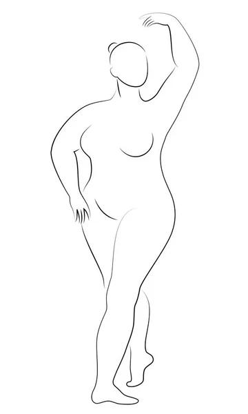 Sevimli bir bayan siluet, o bale dans ediyor. Kadının kilolu bir vücudu var. Kız tombul. Kadın balerin, jimnastikçi. Vektör çizimi