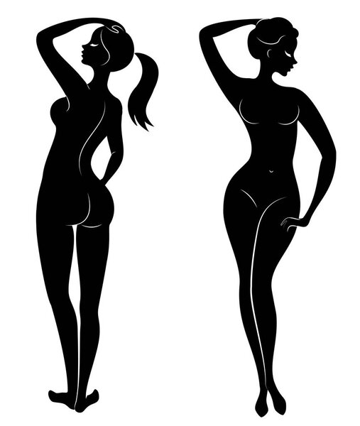 Collection. Silhouette of a sweet lady. A woman is a sexy and slender model. Set of vector illustrations.