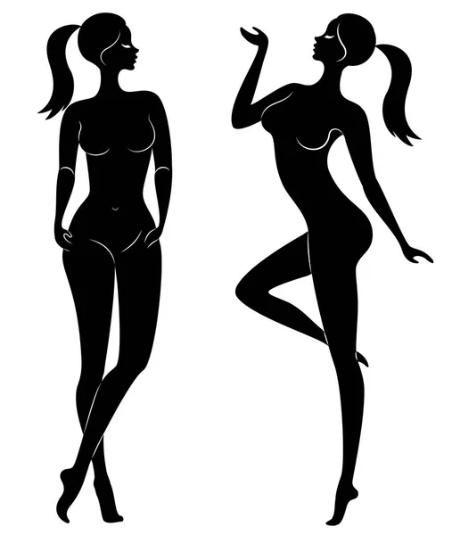 Collectie. Silhouet van een lieve dame. Een vrouw is een sexy en slank model. Set Vector illustraties. — Stockvector