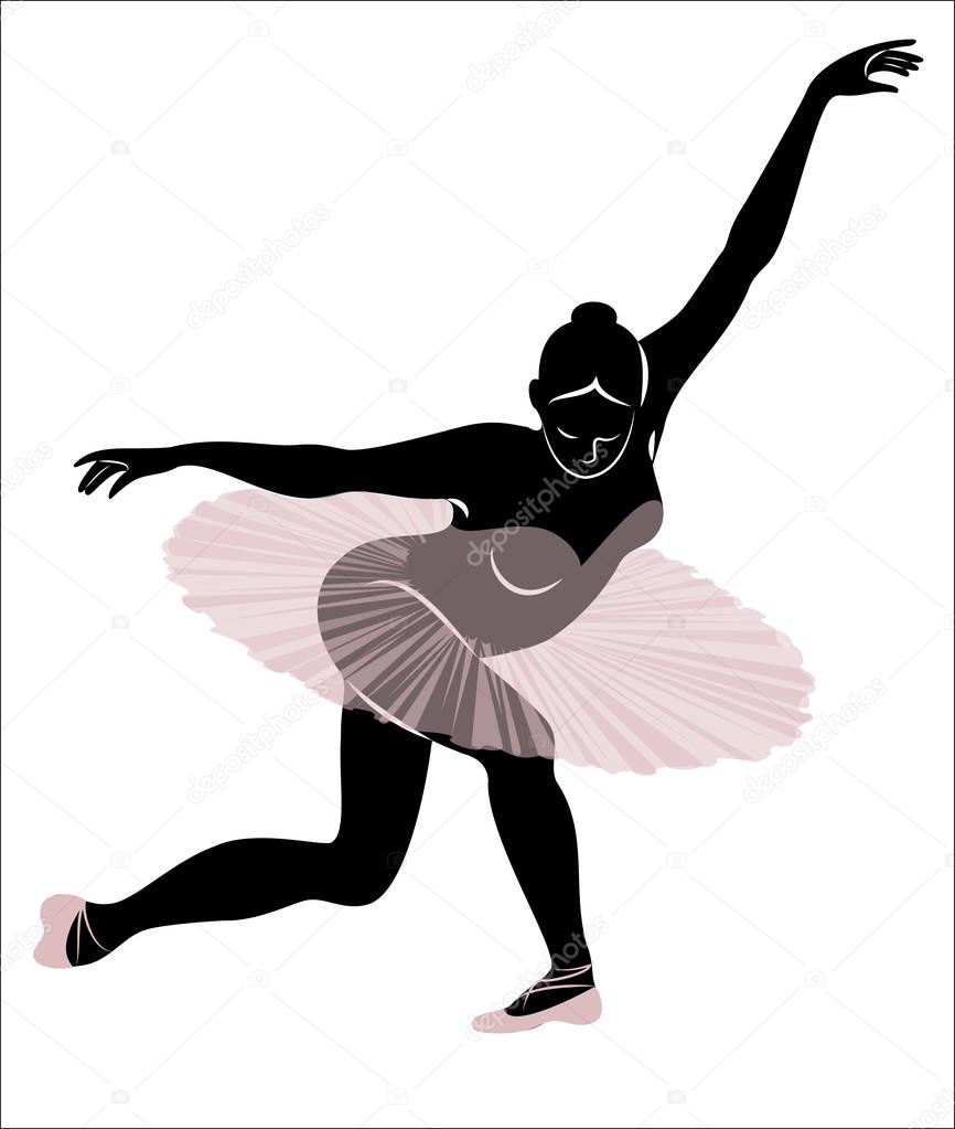 Silhouette of a cute lady, she is dancing ballet. The girl has a beautiful figure. Woman ballerina. Vector illustration