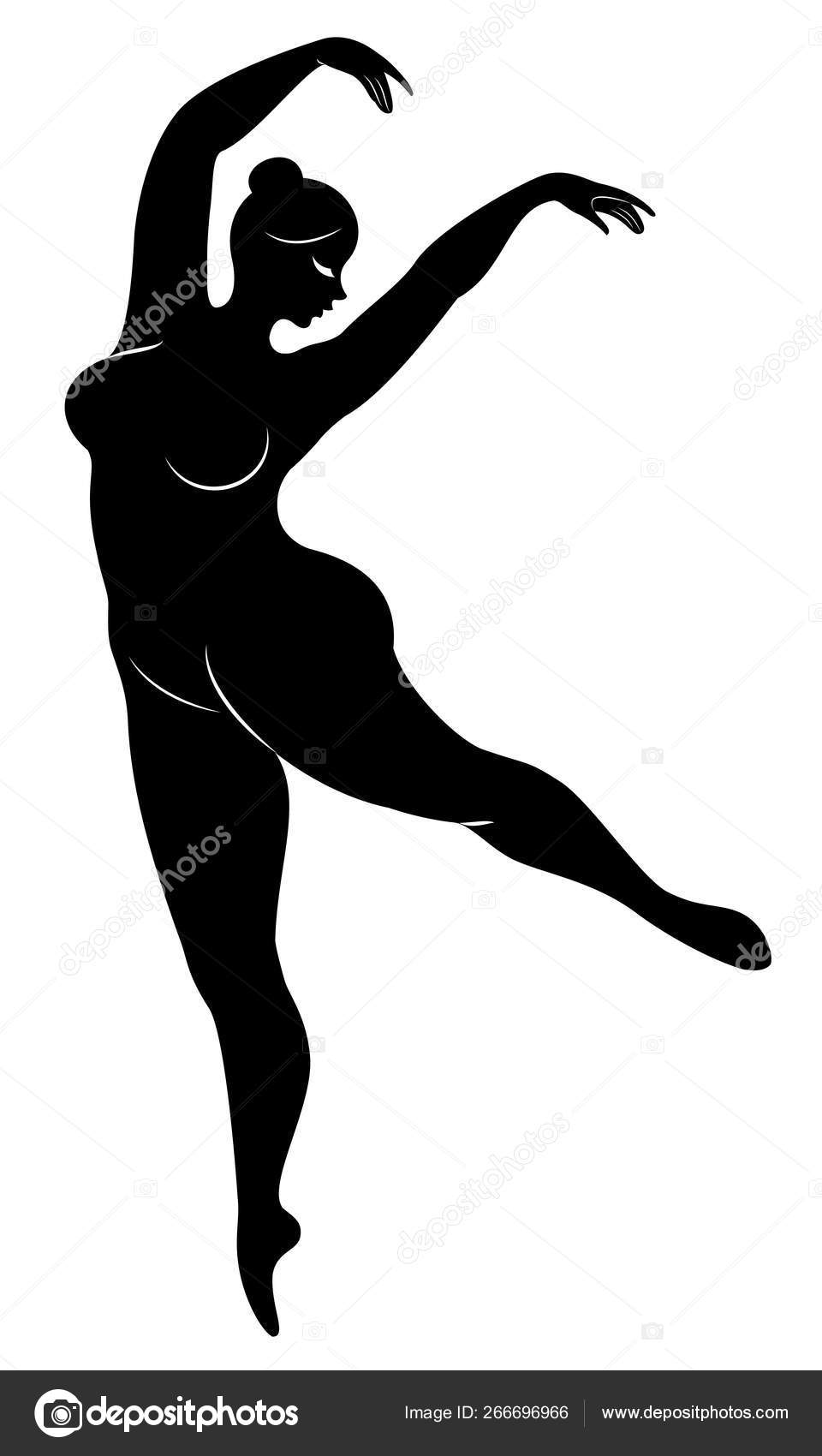귀여운 아가씨의 실루엣, 그녀는 발레춤을 추고 있습니다. 여자는 과체중 몸이 있다. 소녀는 통통합니다. 여자 발레리나, 체조 선수.  벡터 일러스트레이션 스톡 벡터 - ©pavlenko3014.gmail.com 266696966, image size:960x1700