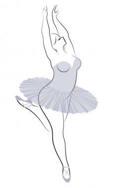 Sevimli bir bayan siluet, o bale dans ediyor. Kadının kilolu bir vücudu var. Kız tombul. Kadın balerin, jimnastikçi. Vektör çizimi