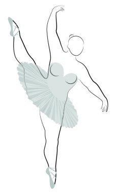 Sevimli bir bayan siluet, o bale dans ediyor. Kadının kilolu bir vücudu var. Kız tombul. Kadın balerin, jimnastikçi. Vektör çizimi