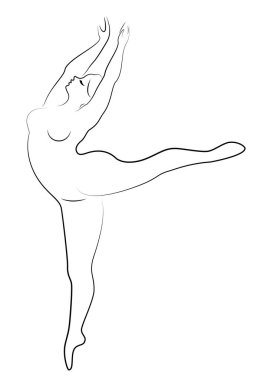 Sevimli bir bayan siluet, o bale dans ediyor. Kadının kilolu bir vücudu var. Kız tombul. Kadın balerin, jimnastikçi. Vektör çizimi