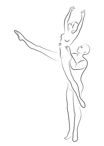 Silhouette d'une jolie dame et de la jeunesse, ils dansent le ballet. La femme et l'homme ont de belles silhouettes minces. Fille ballerine et petit ami danseuse. Danseuse de ballet. Illustration vectorielle — Image vectorielle