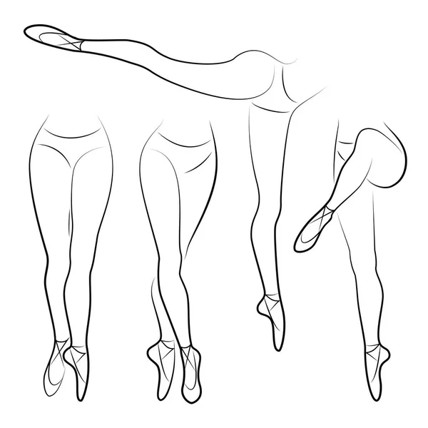 Collezione. Silhouette di belle gambe femminili sottili in punta. Duvushka è una ballerina, una signora balla, sta in piedi, fa figure di balletto. Insieme illustrazione vettoriale — Vettoriale Stock