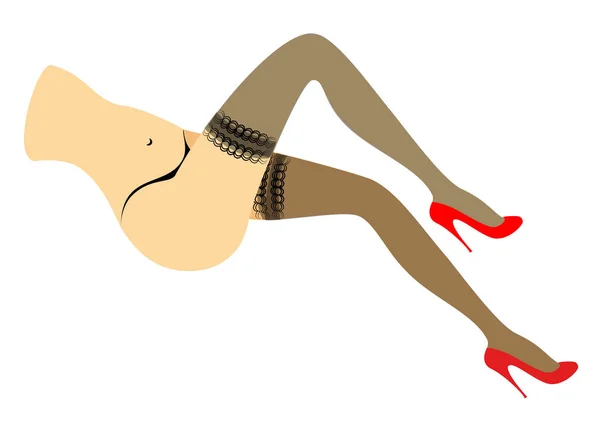 Figura silueta de una dama en bikini. Delgadas piernas femeninas hermosas, vestidas con medias. Las mujeres están vestidas con zapatos rojos de tacón alto. Ilustración vectorial — Archivo Imágenes Vectoriales