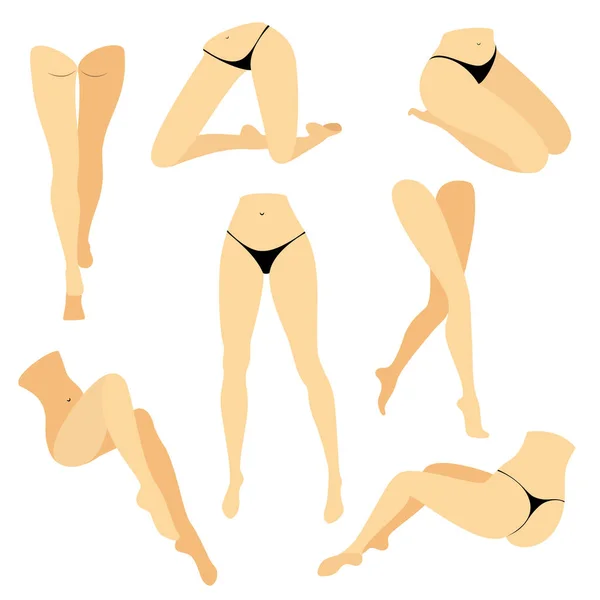 Collecte. Photo avec des silhouettes de beaux pieds féminins minces. Différentes postures de jambes lorsque la fille est debout, mensonges, mensonges. Image couleur. Jeu d'illustrations vectorielles — Image vectorielle