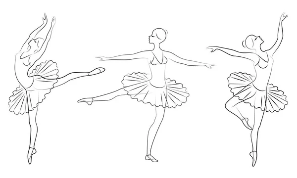 Samling. Silhuett av en söt dam, hon dansar balett. Flickan har en vacker figur. Kvinna ballerina. Vektor illustration set — Stock vektor