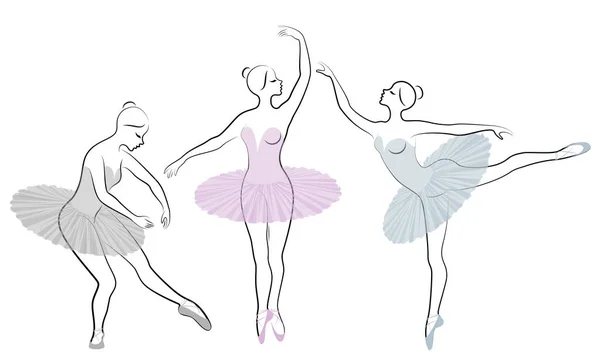 Kolekcji. Sylwetka cute Lady, ona tańczy balet. Dziewczynka ma piękną figurę. Kobieta baletnica. Zestaw ilustracji wektorowych — Wektor stockowy