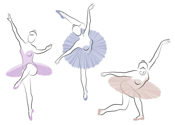 Colección. Silueta de una linda dama, ella está bailando ballet. La chica tiene una figura hermosa. Bailarina. Juego de ilustración vectorial — Vector de stock