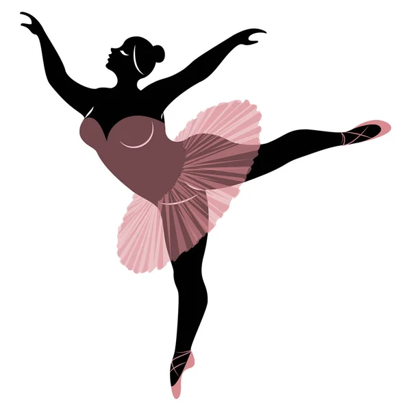 Silhouette d'une jolie dame, elle danse le ballet. La femme a un corps en surpoids. La fille est dodue. Femme ballerine, gymnaste. Illustration vectorielle — Image vectorielle