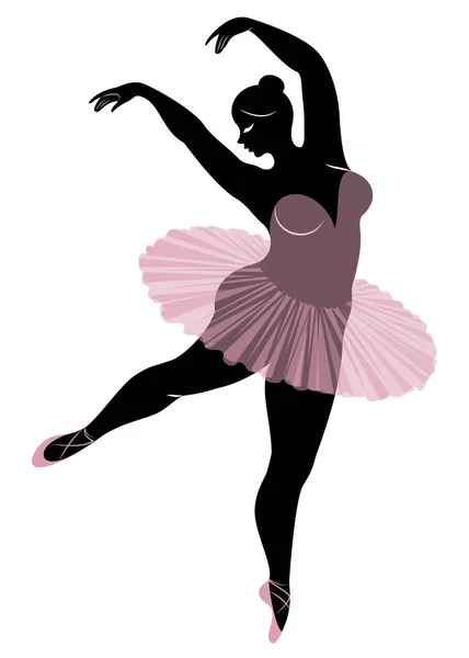 Silhouet van een schattige dame, ze is dansen ballet. De vrouw heeft een overgewicht lichaam. Meisje is mollig. Vrouw ballerina, gymnast. Vector illustratie — Stockvector