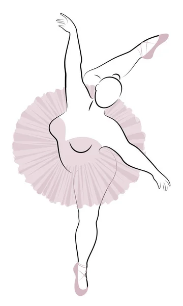 Silhouette of a cute lady, she is dancing ballet. The woman has an overweight body. Girl is plump. Woman ballerina, gymnast. Vector illustration — Stock Vector