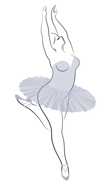 Silhouette d'une jolie dame, elle danse le ballet. La femme a un corps en surpoids. La fille est dodue. Femme ballerine, gymnaste. Illustration vectorielle — Image vectorielle