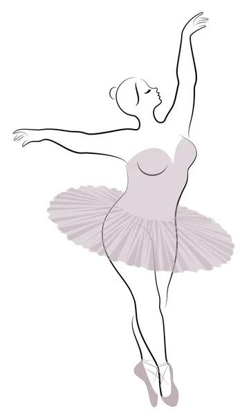 Silhueta de uma senhora bonita, ela está dançando balé. A mulher tem um corpo acima do peso. A rapariga é gorda. Mulher bailarina, ginasta. Ilustração vetorial — Vetor de Stock