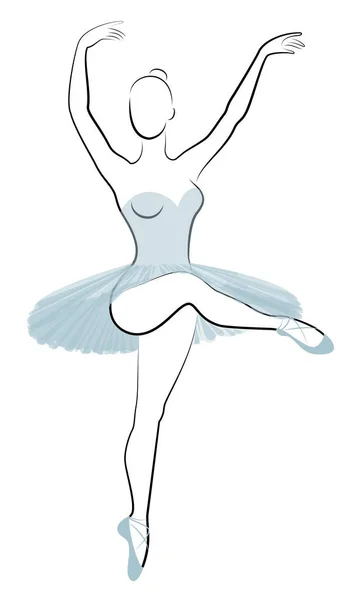 Silhouet van een schattige dame, ze is dansen ballet. Het meisje heeft een prachtig figuur. Vrouw ballerina. Vector illustratie. — Stockvector