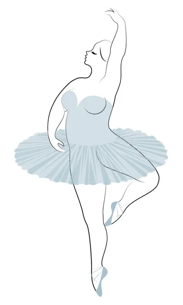 Silhouette d'une jolie dame, elle danse le ballet. La femme a un corps en surpoids. La fille est dodue. Femme ballerine, gymnaste. Illustration vectorielle — Image vectorielle