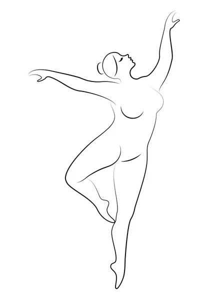 Silhouette d'une jolie dame, elle danse le ballet. La femme a un corps en surpoids. La fille est dodue. Femme ballerine, gymnaste. Illustration vectorielle — Image vectorielle