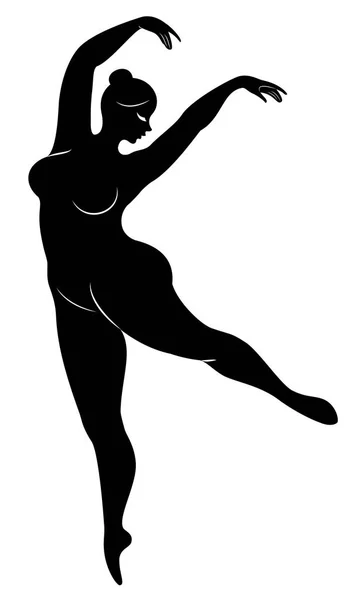 Silueta de una linda dama, ella está bailando ballet. La mujer tiene un cuerpo obeso. La chica es regordeta. Bailarina, gimnasta. Ilustración vectorial — Archivo Imágenes Vectoriales