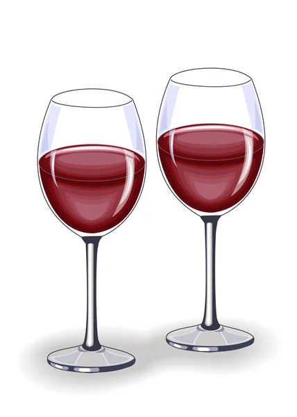 Piękne kryształowe szkło z pysznym czerwonym winem. Dekoracja świątecznego stołu. Ilustracja wektorowa — Wektor stockowy