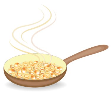 Mantarlar tavada kızartılır. Hızlı ve besleyici yiyecekler. Champignons kahvaltı, öğle veya akşam yemeği için lezzetli ve sağlıklı. Vektör çizimi