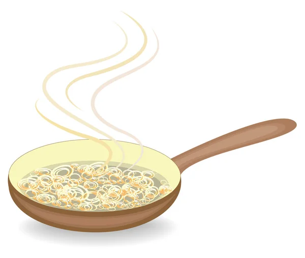 Le cipolle sono fritte in una padella per friggere. Garnik rapido e saporito a molti piatti. Per colazione, pranzo o cena. Illustrazione vettoriale — Vettoriale Stock