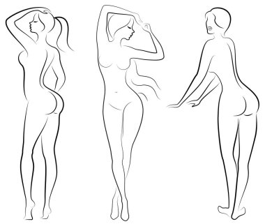 Koleksiyon. Tatlı bir bayanın silueti. Bir kadın seksi ve ince bir modeldir. Vektör çizimleri kümesi.